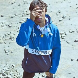 Sperry Water Resistant Anorak Teal Navy 3/4‎ Zip Windbreaker Jacket Size M #389